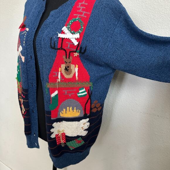 VTG Susan Bristol Cardigan Women Medium Christmas 90s Hand Embroidered Holiday - Picture 5 of 15
